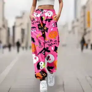 Trick or Treat Skull Halloween Pink Women’s Joggers