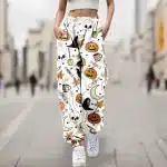 White Halloween Pumpkin Skull Print Women’s Sweatpants