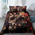 Abstract Gothic Botanical Floral Skull Art Bedding Set