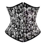 Black White Gothic Cracked Skulls Pattern Underbust Corset