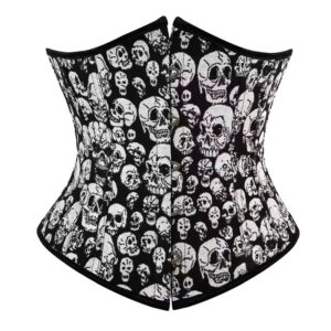 Black White Gothic Cracked Skulls Pattern Underbust Corset