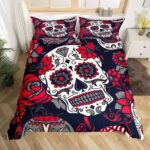 Bold Red Black Sugar Skull Day of the Dead Bedding Set