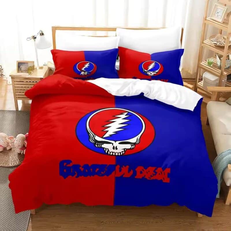 Classic Red Blue Grateful Dead Skull Split Color Bedding Set