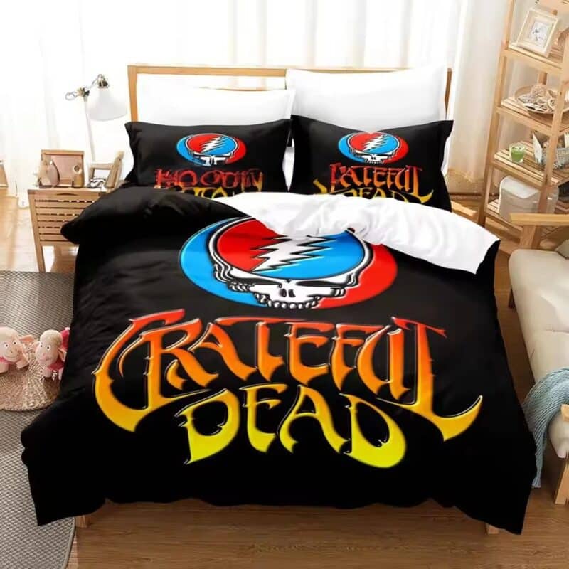 Classic Rock Grateful Dead Skull Lightning Black Bedding Set