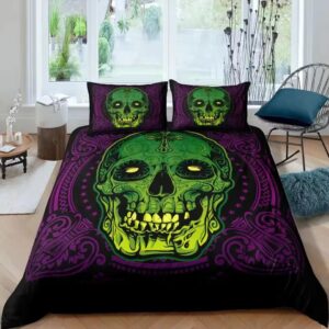 Creepy Neon Green Sugar Skull Day of the Dead Bedding Set