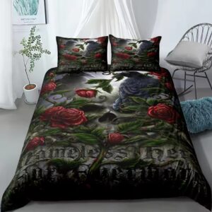 Dark Floral Gothic Skull Raven Garden Tombstone Bedding Set