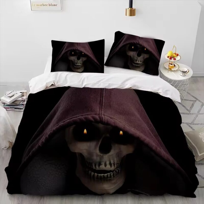 Dark Gothic Horror Grim Reaper Hooded Skull Bedding Set