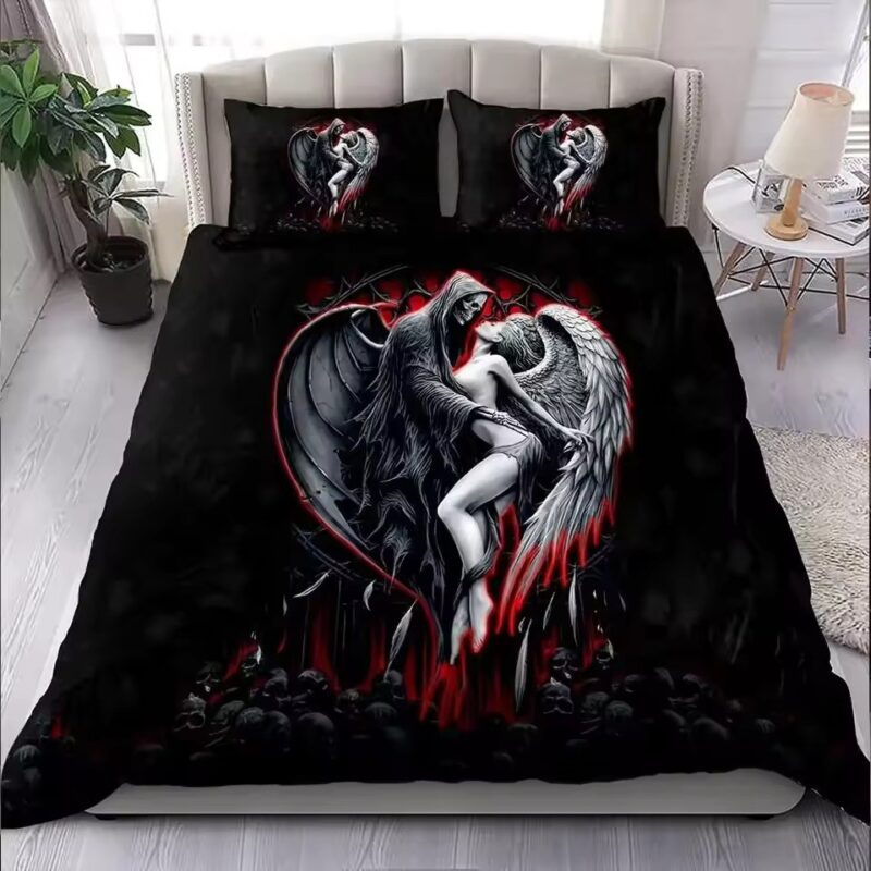 Dark Gothic Reaper Skeleton & Fallen Angel Love Bedding Set