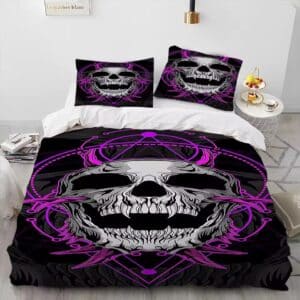 Dark Gothic Skull Purple Bones Circle Horror Bedding Set