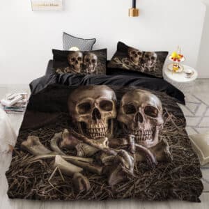 Dark Gothic Twin Skulls & Bones 3D Realistic Bedding Set