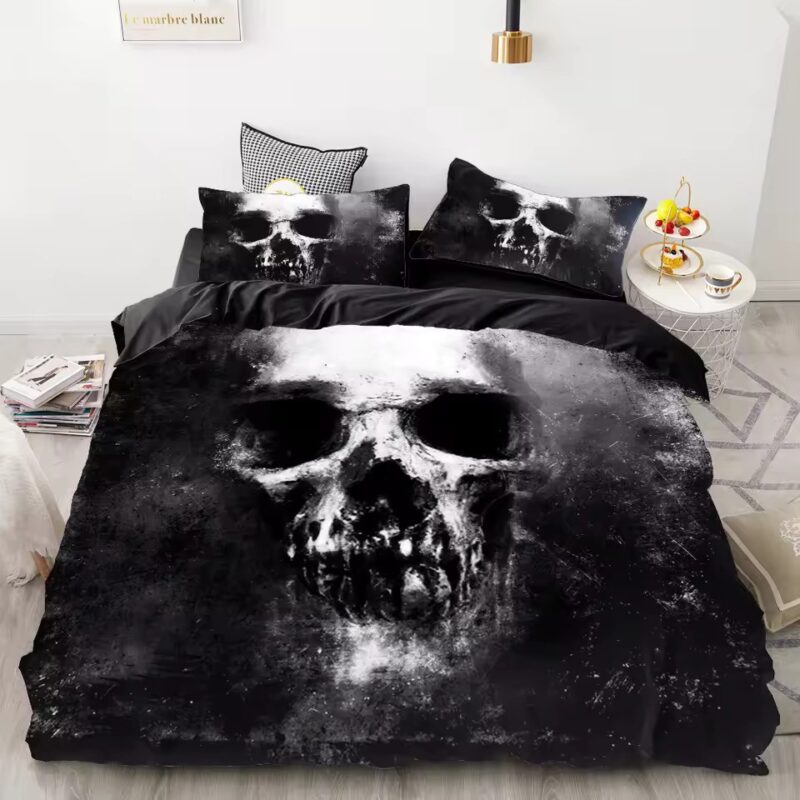 Dark Horror Grunge Skull Black & White Gothic Bedding Set