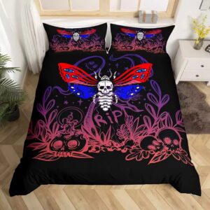 Dark RIP Death Moth Abstract Floral Skull Bedding Set