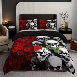 Dark Skull & Roses All-Over Print Graphic Bedding Set