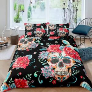 Day of the Dead Sugar Skull Floral Pattern Bedding Set