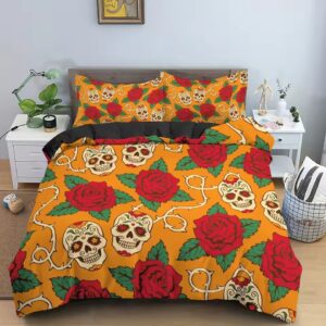 Day of the Dead Sugar Skull & Roses Orange Bedding Set