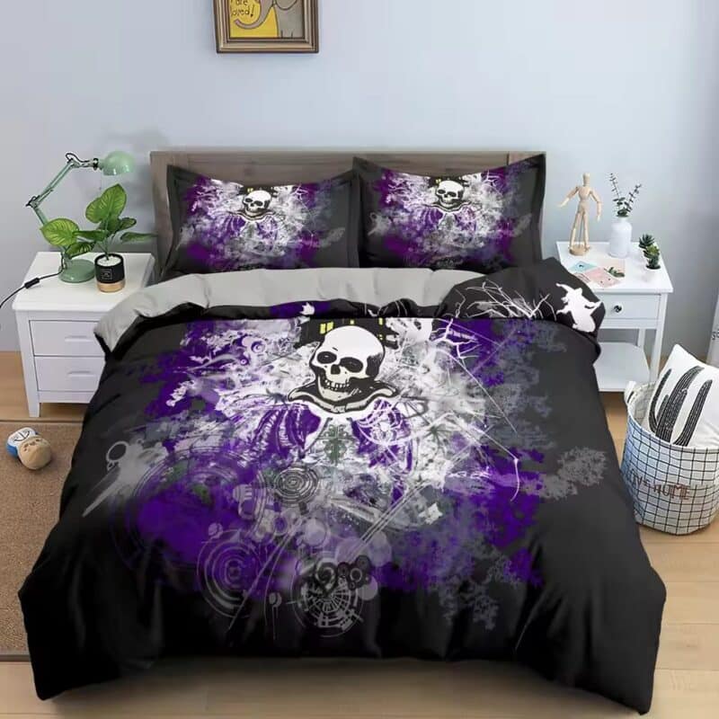 Edgy Mystic Skull Abstract Grunge Purple Bedding Set