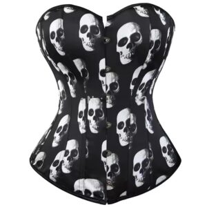 Edgy Style Gothic Skull Pattern Print Black Overbust Corset