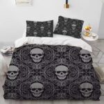 Elegant Baroque Swirl Skull Gothic Art Pattern Bedding Set