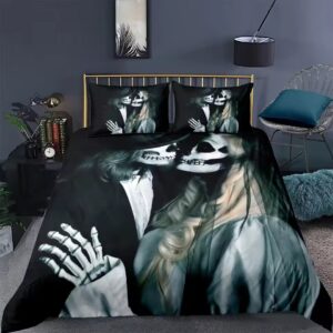 Eternal Love Skeleton Couple Gothic Monochrome Bedding Set