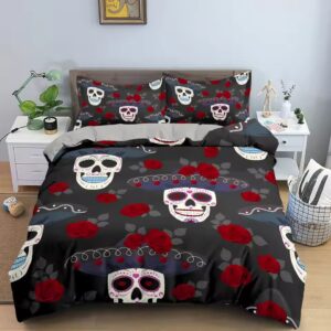 Festive Day of the Dead Skull Rose Sombrero Bedding Set