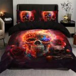 Fiery Inferno Burning Skull Neon Spider Abstract Bedding Set