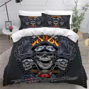 Flaming Skull Biker Wings America's Highway Bedding Set