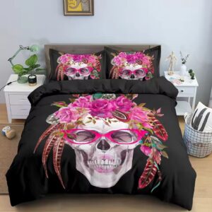 Floral Boho Chic Skull Leaves Head Graphic Bedding Set