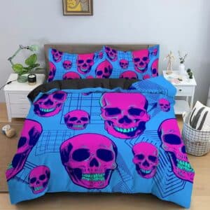 Futuristic Cyber Neon Skull Cube Dimension Bedding Set