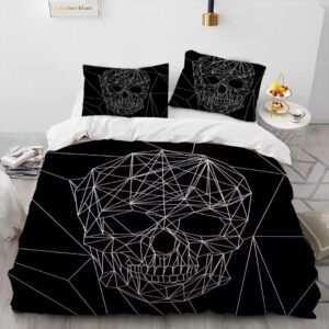 Geometric Skull Abstract Art Black and White Bedding Set