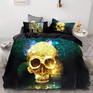 Golden Disco Skull Vibrant Halloween Party Bedding Set