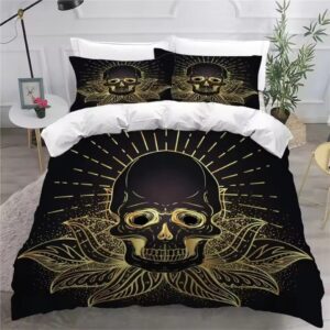 Golden Sacred Skull Black & Gold Gothic Bedding Set