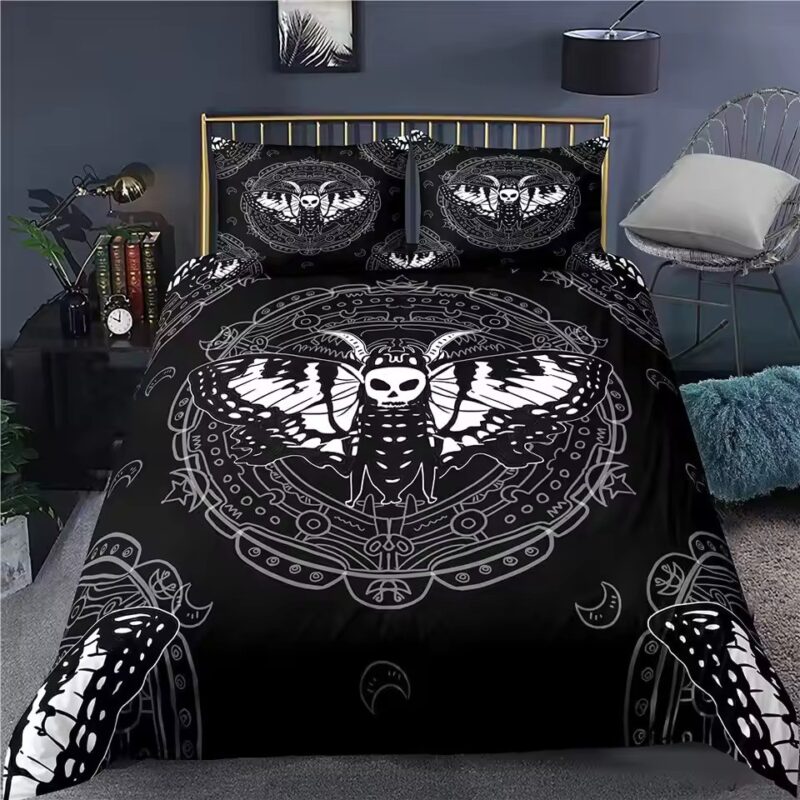 Gothic Death Moth Skull Occult Symbols Bedding Set