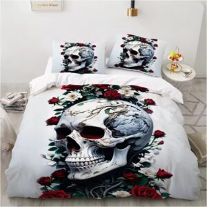 Gothic Elegant Intricate Rose Skull Graphic Bedding Set