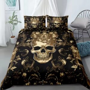 Gothic Gold Baroque Skull Floral Pattern Bedding Set