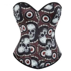 Gothic Horror Dark Skull and Eyeball Print Overbust Corset