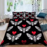 Gothic Love Heart Skull Death Moth Pattern Bedding Set