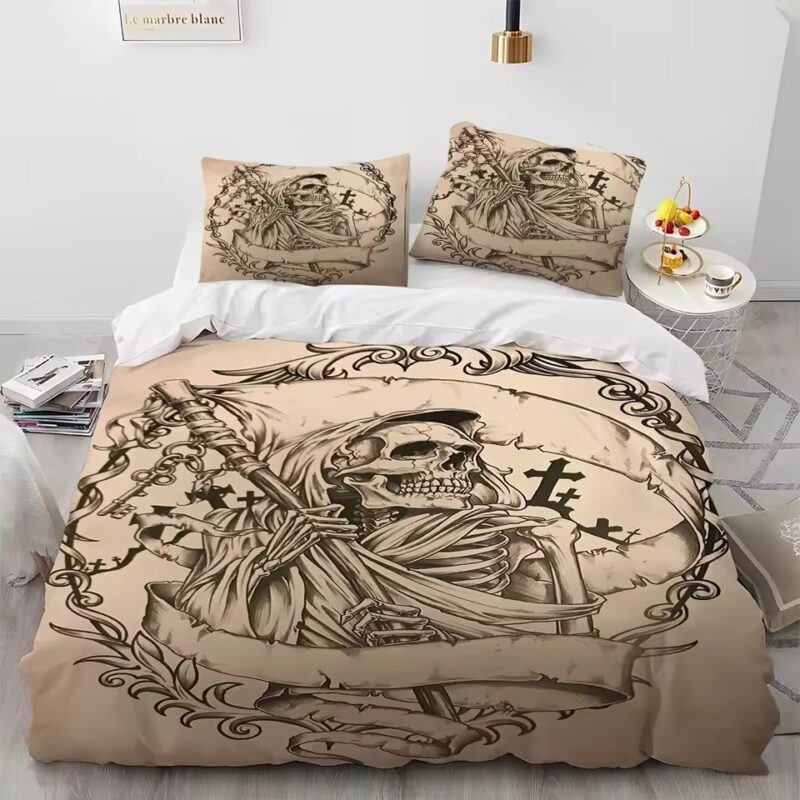 Gothic Macabre Grim Reaper Skeleton Vintage Bedding Set