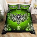 Gothic Neon Green Death Moth Skull Occult Icons Bedding Set