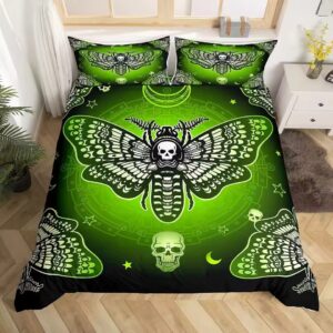 Gothic Neon Green Death Moth Skull Occult Icons Bedding Set