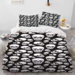 Gothic Punk Aesthetic Monochrome Skull Pattern Bedding Set