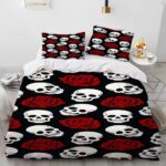 Gothic Red Black Skull Rose Print Pattern Bedding Set