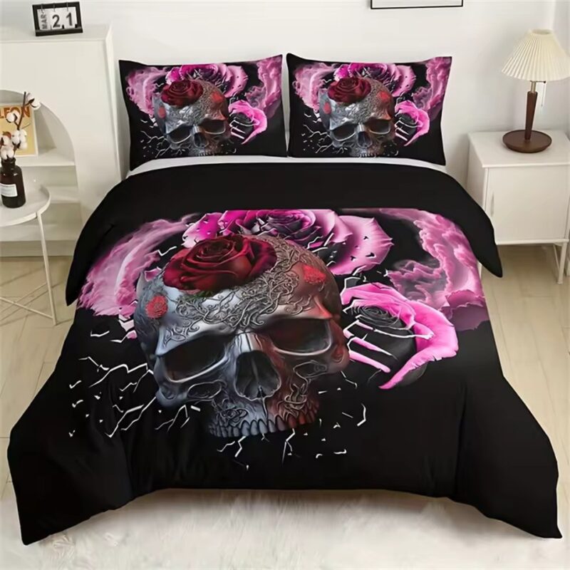 Gothic Rose Intricate Engraved Vine Skull Bedding Set