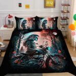 Gothic Skeleton Biker Mystical Moonlit Forest Bedding Set