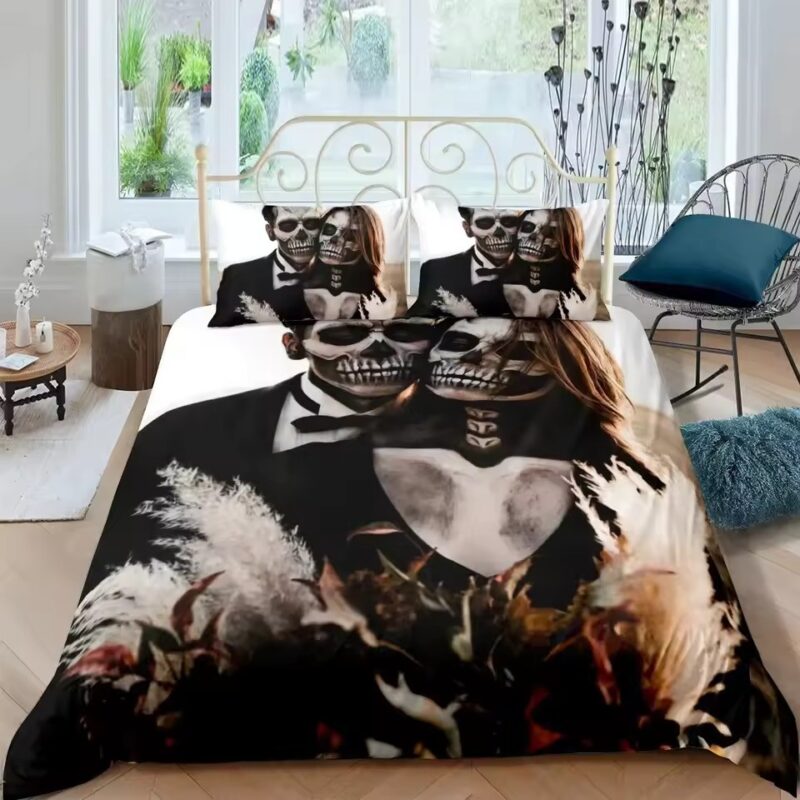 Gothic Skeleton Bride & Groom Wallpaper Bedding Set