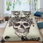 Gothic Vintage Floral Monochrome Skull Art Bedding Set