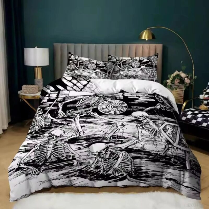 Grunge Medieval Skeleton Warriors Battle Bedding Set