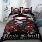 Guns & Roses Gothic Floral Skull Aesthetic Bedding Set