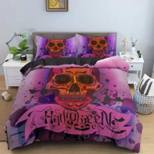 Halloween Queen Skull Purple Paint Splash Bedding Set