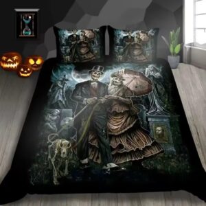 Haunted Elegant Skeleton Couples Victorian Art Bedding Set