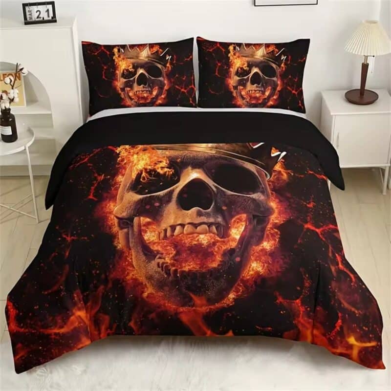 Haunted Flaming Skull Hell King Crown Horror Bedding Set